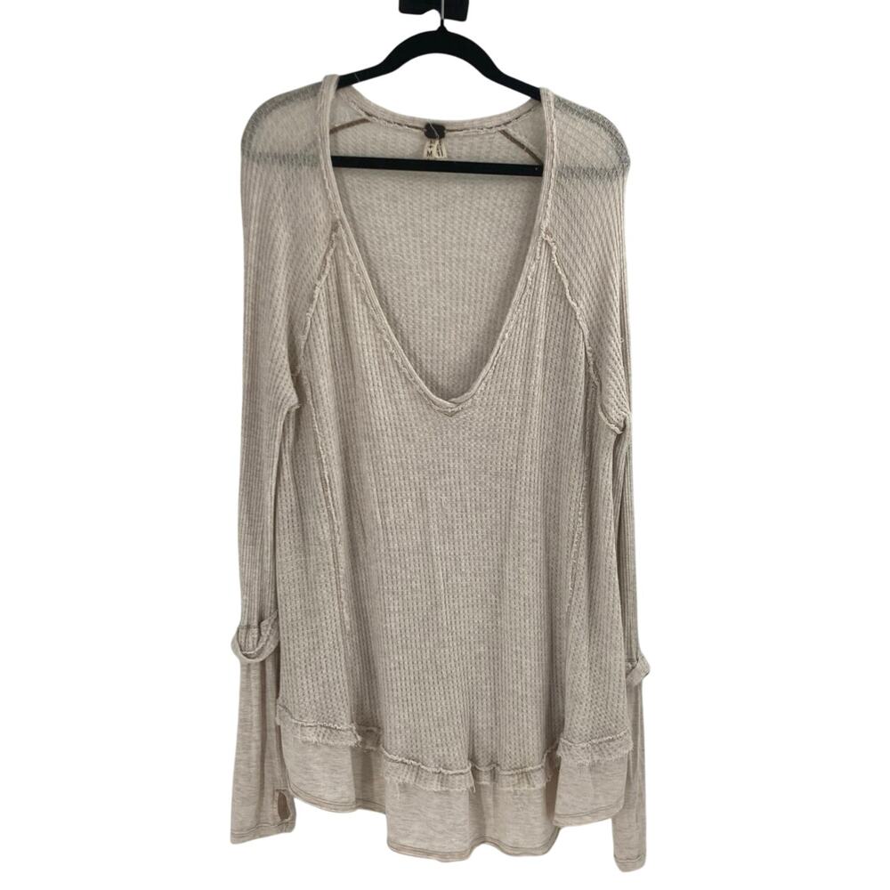 Free People We The Free Laguna Waffle Knit Tunic Thermal Oatmeal Beige Medium - Picture 2 of 12